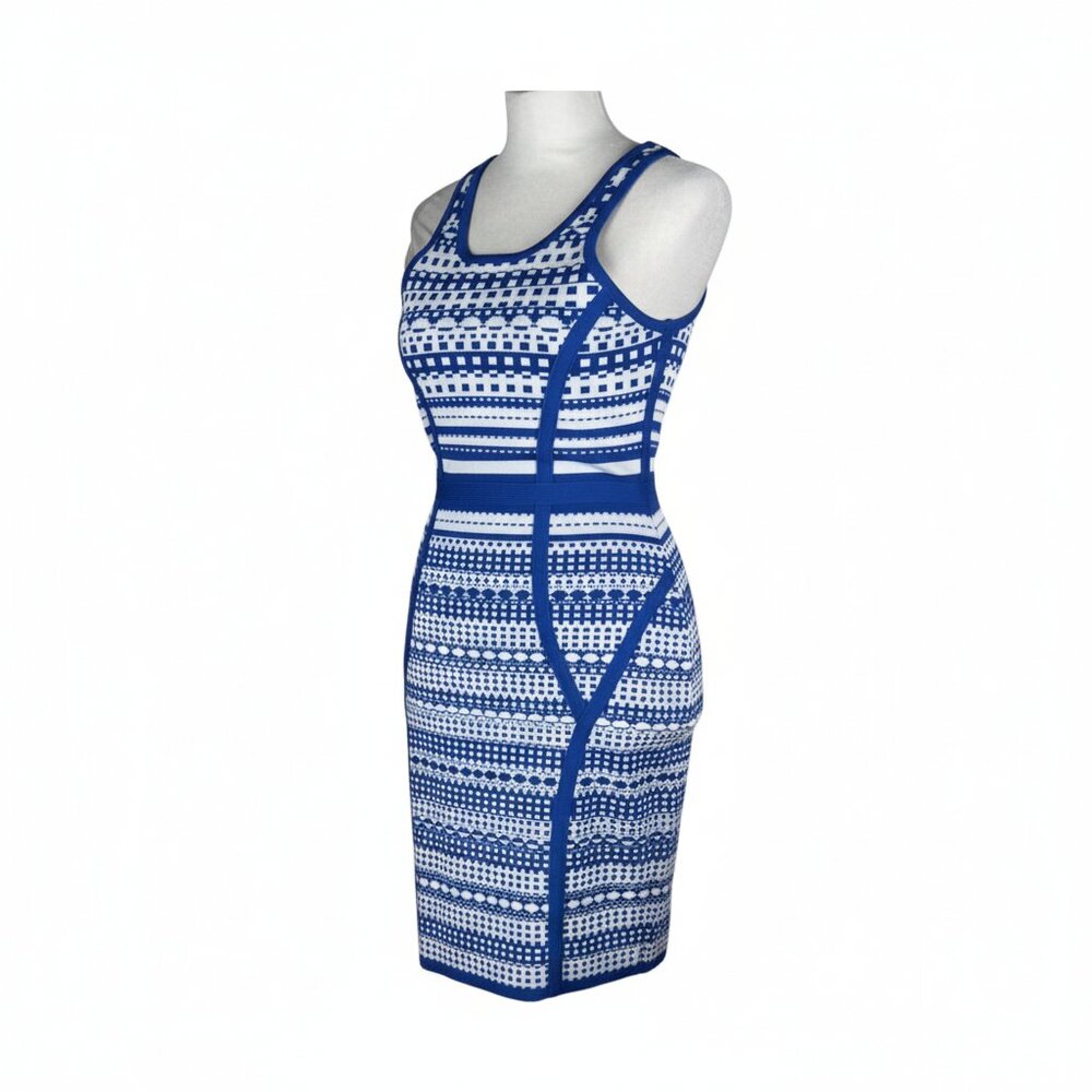 Arden B Blue & Ivory Knit Sheath Dress – Tagged Medium (Fits Like Small)